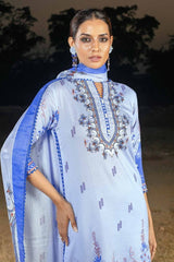 3 Piece Printed Corduroy Unstitched Suit with Cotton Net Dupatta CD-32004 B