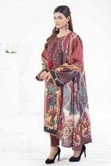 3 Piece Printed Khaddar Unstitched Suit with Linen Dupatta WRF-32013