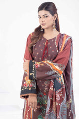 3 Piece Printed Khaddar Unstitched Suit with Linen Dupatta WRF-32013