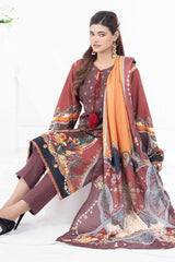 3 Piece Printed Khaddar Unstitched Suit with Linen Dupatta WRF-32013