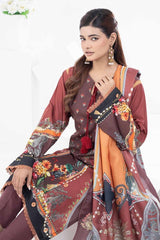 3 Piece Printed Khaddar Unstitched Suit with Linen Dupatta WRF-32013