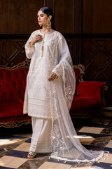 3 Piece Embroidered Paper Cotton Unstitched Suit with Embroidered Net Dupatta FE-42009