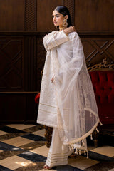 3 Piece Embroidered Paper Cotton Unstitched Suit with Embroidered Net Dupatta FE-42009