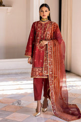 3 Piece Embroidered Lawn Unstitched Suit with Embroidered Printed Organza Dupatta FE-42054