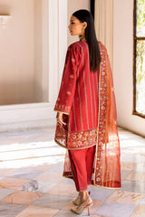 3 Piece Embroidered Lawn Unstitched Suit with Embroidered Printed Organza Dupatta FE-42054