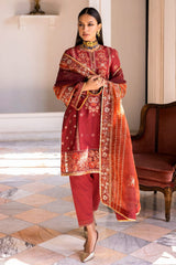 3 Piece Embroidered Lawn Unstitched Suit with Embroidered Printed Organza Dupatta FE-42054
