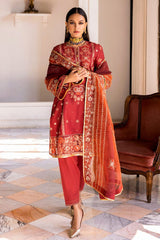 3 Piece Embroidered Lawn Unstitched Suit with Embroidered Printed Organza Dupatta FE-42054