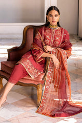 3 Piece Embroidered Lawn Unstitched Suit with Embroidered Printed Organza Dupatta FE-42054