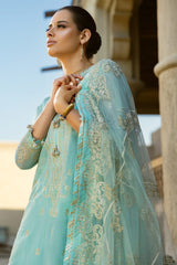 3 Piece Embroidered Paper Cotton Unstitched Suit with Embroidered Net Dupatta FE-42071