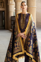 3 Piece Gold and Lacquer Printed Raw Silk Unstitched Suit with Jacquard Dupatta FE-42079
