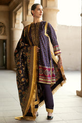 3 Piece Gold and Lacquer Printed Raw Silk Unstitched Suit with Jacquard Dupatta FE-42079