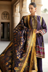 3 Piece Gold and Lacquer Printed Raw Silk Unstitched Suit with Jacquard Dupatta FE-42079