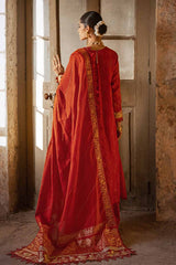 3 Piece Embroidered Lacquer Printed Zari Stripe Unstitched Suit with Gold & Lacquer Printed Mehsuri Dupatta with Embroidered Mehsuri Border FE-32088