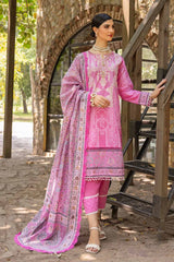 3 Piece Embroidered Gold Printed Cambric Unstitched Suit with Printed Burnout Dupatta BN-32005
