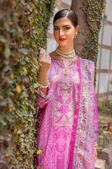 3 Piece Embroidered Gold Printed Cambric Unstitched Suit with Printed Burnout Dupatta BN-32005