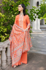 3 Piece Embroidered Cambric Unstitched Suit with Printed Burnout Dupatta BN-32004