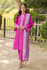 3 Piece Embroidered Cambric Unstitched Suit with Printed Burnout Dupatta BN-32002
