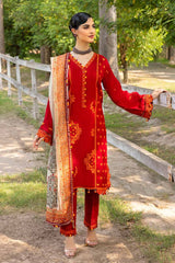 3 Piece Embroidered Silk Unstitched Suit with Digital Printed Silk Dupatta SSM-32035