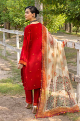 3 Piece Embroidered Silk Unstitched Suit with Digital Printed Silk Dupatta SSM-32035