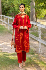3 Piece Embroidered Silk Unstitched Suit with Digital Printed Silk Dupatta SSM-32035