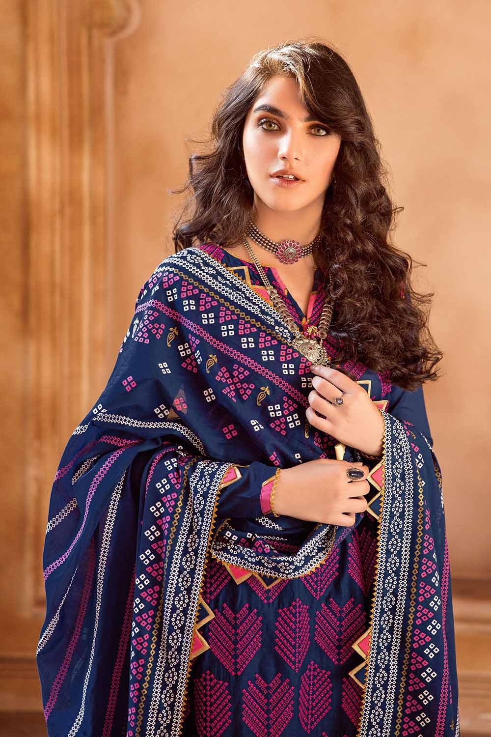 3 Piece Embroidered Chunri Lawn Unstitched Suit With Gold And Lacquer Printed Lawn Dupatta CL-32201
