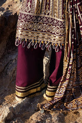3 Piece Unstitched Embroidered Chiffon Suit with Gold Silver Printed Chiffon Dupatta BM-52023