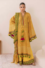 3 Piece Unstitched Gold Printed Lawn Suit CL-52624