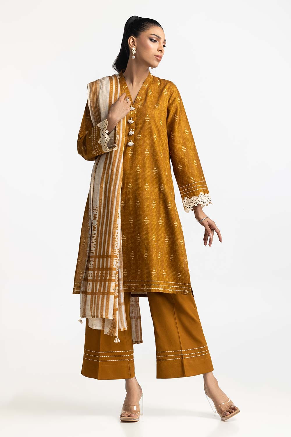 3 Piece Corduroy Printed Suit IUSTKSD-326