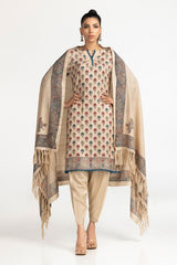 3 Piece Linen Printed Suit IUSTKSD-385