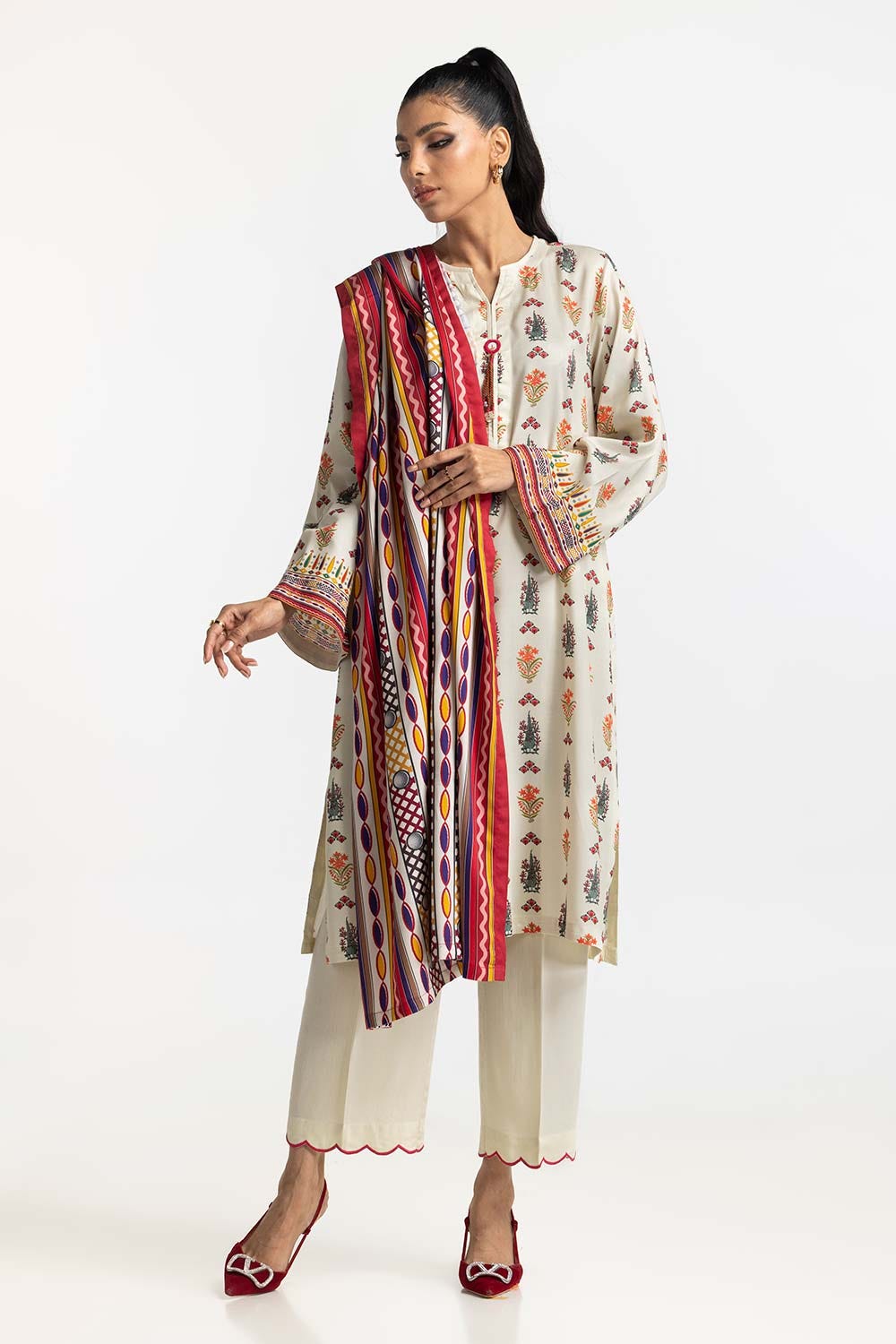3 Piece Cotail Printed Suit IUSTKSD-393