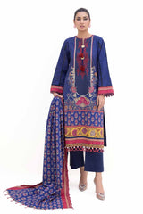 3 Piece Unstitched Embroidered Printed Light Khaddar Suit with Printed Khaddar Dupatta K-42018 L