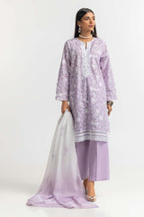 Printed Schiffli Embroidered Lawn Shirt Cotton Dupatta Dyed Trouser KJP-43187