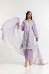 Printed Schiffli Embroidered Lawn Shirt Cotton Dupatta Dyed Trouser KJP-43187