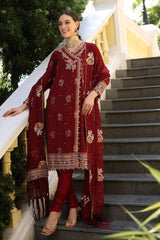 3 Piece Embroidered Jacquard Unstitched Suit with Embroidered Cotton Net Dupatta LE-42026