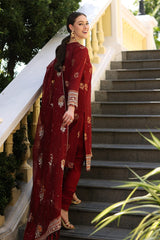 3 Piece Embroidered Jacquard Unstitched Suit with Embroidered Cotton Net Dupatta LE-42026