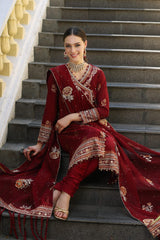 3 Piece Embroidered Jacquard Unstitched Suit with Embroidered Cotton Net Dupatta LE-42026