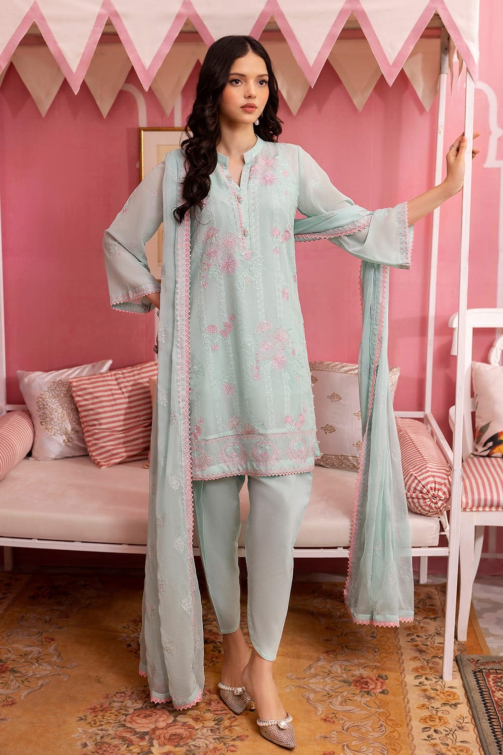 3 Piece Embroidered Swiss Voile Unstitched Suit with Embroidered Chiffon Dupatta and Inner LSV-42001