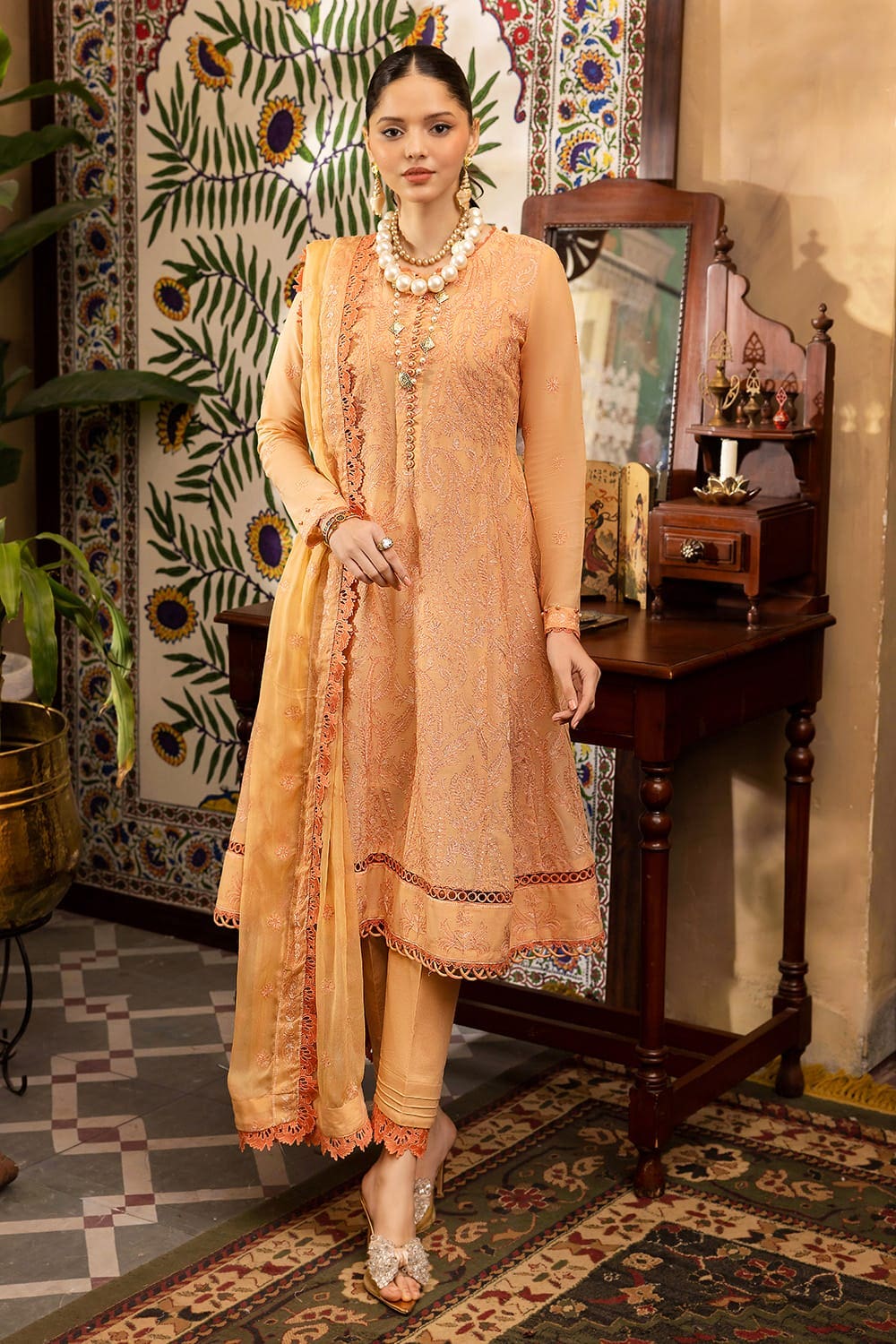 3 Piece Embroidered Swiss Voile Unstitched Suit with Embroidered Chiffon Dupatta and Inner LSV-42008
