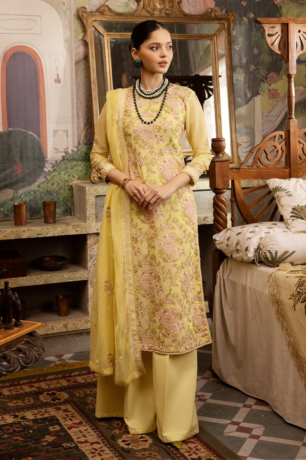 3 Piece Embroidered Swiss Voile Unstitched Suit with Embroidered Chiffon Dupatta and Inner LSV-42014