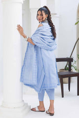3 Piece Chambray Jacquard Unstitched Suit MJ-42008