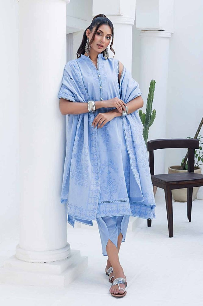 3 Piece Chambray Jacquard Unstitched Suit MJ-42008