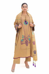 3 Piece Unstitched Embroidered Karandi Suit with Jacquard Dupatta MJ-42057