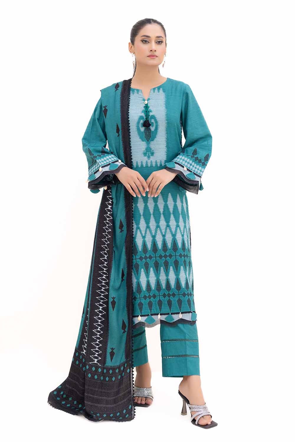 3 Piece Unstitched Jacquard Suit with Printed Pashmina Dupatta MJ-42058