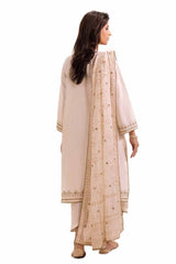 3 Piece Unstitched Embroidered Lawn Suit with Mirror Work Lacquer Printed Paper Cotton Dupatta  PC-42008