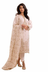 3 Piece Unstitched Embroidered Lawn Suit with Mirror Work Lacquer Printed Paper Cotton Dupatta  PC-42008