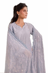 3 Piece Unstitched Embroidered Lawn Suit with Mirror Work Lacquer Printed Paper Cotton Dupatta  PC-42010