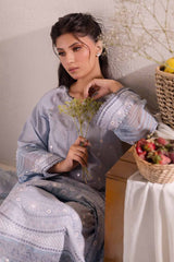 3 Piece Unstitched Embroidered Lawn Suit with Mirror Work Lacquer Printed Paper Cotton Dupatta  PC-42010
