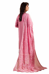 3 Piece Unstitched Embroidered Lawn Suit with Mirror Work Lacquer Printed Paper Cotton Dupatta  PC-42012