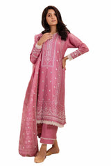 3 Piece Unstitched Embroidered Lawn Suit with Mirror Work Lacquer Printed Paper Cotton Dupatta  PC-42012