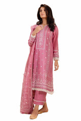 3 Piece Unstitched Embroidered Lawn Suit with Mirror Work Lacquer Printed Paper Cotton Dupatta  PC-42012